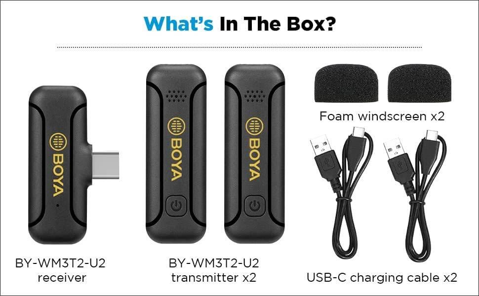 BOYA BY-WM3T2-U2 Microphone cravate sans fil USB C pour Smartphone et Tablette