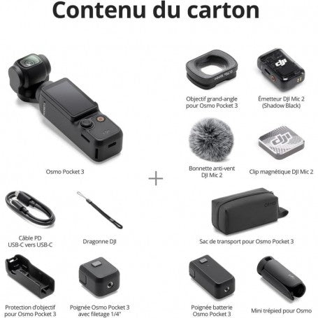 DJI Osmo Pocket 3 Creator Bundle – Caméra Vlog 1" 4K/120 ips avec Micro